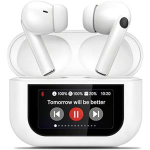 Rainpal Auricolari Bluetooth, Cuffie con Schermo LED, Touch Screen Wireless Earbuds, Cuffiette Senza Fili Bluetooth 5.4 in Ear, Auricolari Cancellazione Rumore, Cuffiette Senza Filo Per iOS/Android (Bianco)