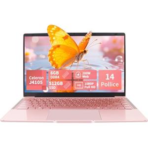 LONGEVINCE Computer Portatile14, 6 GB DDR4, 1920 x 1080 IPS, Celeron J4105(fino a 2,6 GHz), USB 3.0, ultra-sottile portatile Notebook，Tastiera Italiana PC，180°Pieghevole laptop (Oro rosa, 6+512G SSD)