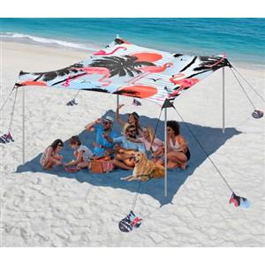 Rhino Valley 3x3 M Tenda da Spiaggia Ultra Stabile Portatile per 6-8 Persone, Protezione UV UPF50+ Tenda da Mare Super Antivento con 8 Sacchi di Sabbia Riempibili e 4 Aste in Alluminio, Flamingo