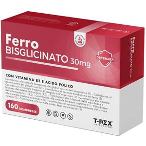 T-Rex Integratori Ferro 30 mg con Acido Folico e Vitamina B2 - 160 Compresse per Benessere Generale e Supporto Immunitario