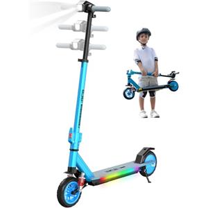 RCB R12 MAX Monopattino Elettrico per Bambini 6-12 Anni, Max 18Km/h & 15 km, Sospensione,Manubrio Regolabile, Luce Arcobaleno, 7 Pieghevole E-Scooter,Display a LED, Regalo per Bambini (Blu)