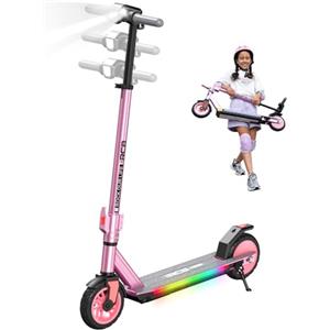 RCB R12 PRO Monopattino Elettrico per Bambini 6-12 Anni, Max 18Km/h & 15 km,Manubrio Regolabile, Luce Arcobaleno, 7 Pieghevole E-Scooter,Display a LED, Regalo per Bambini