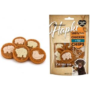 Flamingo Snack per cani - Bastoncini per cani - Hapki Chips con pollo & pesce + biscotto - Senza zuccheri aggiunti - 85 g - Flamingo
