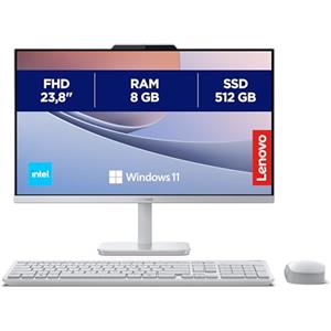 Lenovo A100 Computer desktop All-In-One, Display 24 FHD, Intel N100, RAM 8GB, 512GB SSD, 2x Altoparlanti, WiFi 6, Windows 11 Home, Tastiera + Mouse Wireless - Cloud Grey