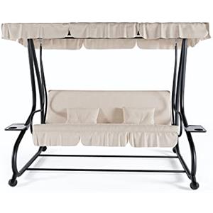 Arreditaly Dondolo 3 Posti Reclinabile Con Tettuccio Regolabile Cuscini Imbottiti Diventa Letto Struttura In Acciaio Giardino Esterno Balcone Terrazzo 200 x 120 x 160 cm Beige