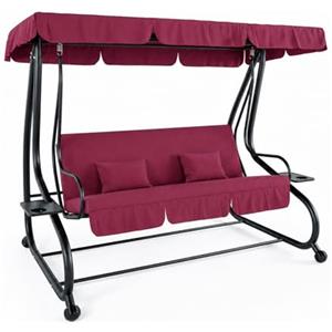 Arreditaly Dondolo 3 Posti Reclinabile Madeira Tettuccio Parasole Regolabile Cuscini Imbottiti Diventa Letto Struttura Robusta In Acciaio Verniciato Giardino Esterno Balcone Terrazzo 200 x 120 x 160 cm Bordeaux