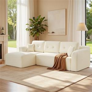 VASAGLE Divano Angolare, Divano Modulabile 244 cm, Consegnato Compresso in Collo, Senza Montaggio, con Ampia Chaise Longue a Sinistra, per Soggiorno, Camera degli Ospiti, Bianco Crema LCS183WD01