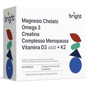 Bright Naturo Omega 3 TG, Magnesio, Vitamina D3 e K2, Creatina Monoidrato, Complesso Menopausa - SmartAbsorb™ | per l'immunità, la salute delle ossa e l'energia | 28 bustine giornaliere