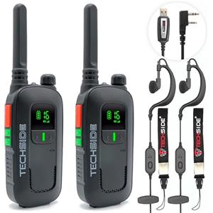 Techside TS-T2 Ricetrasmittente Professionale Walkie Talkie 16 Canali PMR446 (Libero uso) | Vox a 5 livelli | Scansione Automatica Canali | Set di 2 ricetrasmettitori full optional