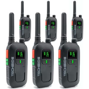 Techside TS-T2 Ricetrasmittente Professionale Walkie Talkie 16 Canali PMR446 (Libero Uso) | Vox a 5 Livelli | Scansione Automatica Canali | Auricolare e Caricatore USB Full Optional | Set 6 Pezzi