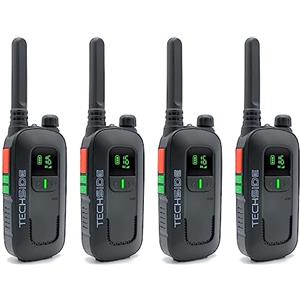Techside TS-T2 Ricetrasmittente Professionale Walkie Talkie 16 Canali PMR446 (Libero Uso) | Vox a 5 Livelli | Scansione Automatica Canali | Auricolare e Caricatore USB Full Optional | Set 4 Pezzi