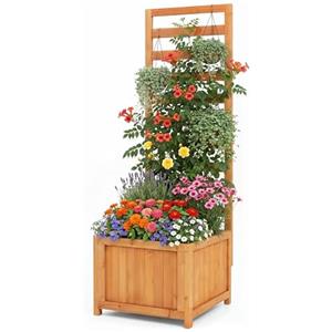 HOMASIS Fioriera con Grigliato per Rampicante, Vaso con Spalliera da Esterno con Sistema di Drenaggio, Portapiante Orto Rialzato da Giardino, Terrazzo, Balcone (Arancione, 40,5 x 42,5 x 123 cm)