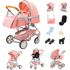 YAZOCO Passeggino Trio, combinazione 3 in 1 passeggino cittadino pieghevole di lusso Borsa mamma con cestino porta bebè (3 in 1 739 Rosa)
