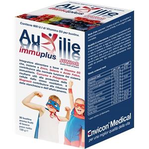Auxilie Immuplus Junior - Integratore Solubile per Bambini con Vitamina D3, Zinco e Selenio - 30 Stick Pack