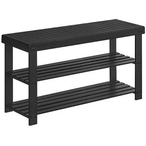 SONGMICS Portascarpe, Scarpiera in bambù a 3 Livelli, Panca per Corridoio, può Contenere Fino a 130 kg, 28,7 x 90 x 45,3 cm, per Ingresso, Bagno, Camera da Letto, Nero LBS090B33, 28.7 x 90 x 45.3 cm