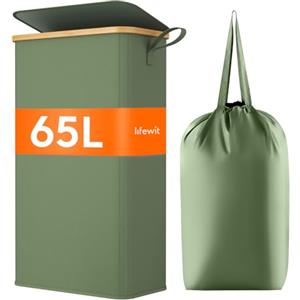Lifewit Cesto Portabiancheria Salvaspazio, Cesta Biancheria Sporca con Coperchio, Porta Biancheria Sporca Slim per Bagno, Laundry Basket per Camera da Letto, Bagno, Lavanderia, 65 L, Verde