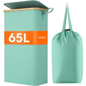 Lifewit Cesto Portabiancheria Salvaspazio, Cesta Biancheria Sporca con Coperchio, Porta Biancheria Sporca Slim per Bagno, Laundry Basket per Camera da Letto, Bagno, Lavanderia, 65 L, Blu Verde