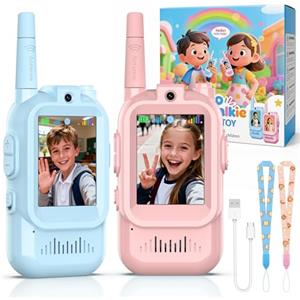 FunGeneTEC Video walkie talkie bambini, 2 PC Walkie Talkies ricaricabili con fotocamera e cambiatore di voce, Lungo Raggio Walkie Talkies giocattoli all'aperto per bambini