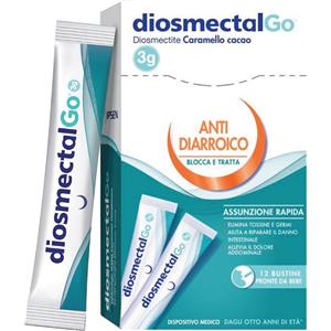 DiosmectalGo 12 Bustine Caramello Cacao - Dispositivo Medico per Trattare Diarrea e Alleviare Dolore Addominale