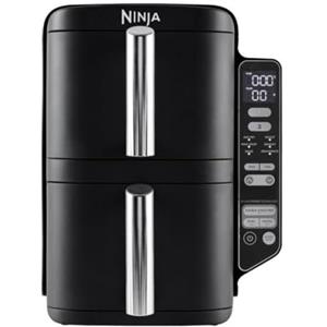 Ninja SL300UK - Friggitrice ad aria verticale a doppio cassetto con 4 livelli di cottura, 2 cassetti e 2 rack, design salvaspazio, capacità 7,6 l, 6 funzioni di cottura, 6 porzioni, nero