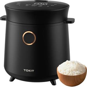 TOKIT Mini Cuociriso Da 1,5 L Per 1-2 Persone - 9 Funzioni, Timer 24 Ore, Interno In Ceramica Antiaderente, Ideale Per Casa, Dormitori Ed Esterni