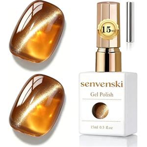 Senvenski Gelatina Vetro Cat Eye Smalto Semipermanente, 15ML Occhi di Gatto Magnetica per Gel Unghie Kit Olografico Glitterato Cristallo Smalti Unghie Salon Home DIY (Marrone, 0.5fl oz)