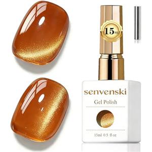 Senvenski Gelatina Vetro Cat Eye Smalto Semipermanente, 15ML Occhi di Gatto Magnetica per Gel Unghie Kit Olografico Glitterato Cristallo Smalti Unghie Salon Home DIY (Ambra, 0.5fl oz)