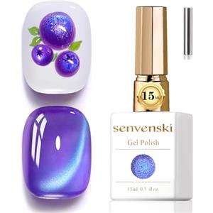Senvenski Gelatina Vetro Cat Eye Smalto Semipermanente, 15ML Occhi di Gatto Magnetica per Gel Unghie Kit Olografico Glitterato Cristallo Smalti Unghie Salon Home DIY (Blu Viola, 0.5fl oz)