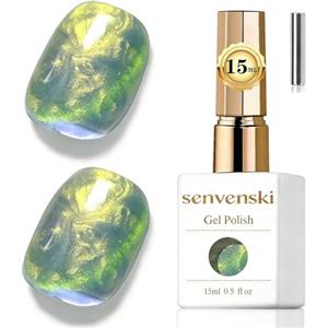 Senvenski Gelatina Vetro Cat Eye Smalto Semipermanente, 15ML Occhi di Gatto Magnetica per Gel Unghie Kit Olografico Glitterato Cristallo Smalti Unghie Salon Home DIY (Aurora Sirena Verde, 0.5fl oz)