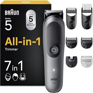 Braun Rifinitore All-in-One Serie 5, Accessori, AIO5520 Grigio | Rasoio Elettrico Corpo Uomo Barba e Capelli 7in1, Lama Ultra Affilata, Regolabarba, Tecnologia Skinguard, 120 Min di Utilizzo