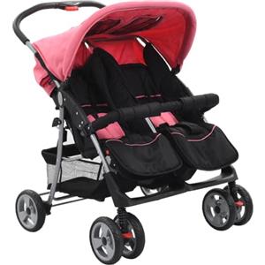 vidaXL Passeggino Gemellare Pieghevole Leggero Regolabile Bloccabile Trasportino Bambini Neonati Rosa e Nero in Acciaio e Tessuto Oxford