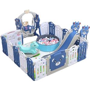 Aveainelle Box Bambini Pieghevole, Recinto per Bambini e Neonato con Materassino, Centro Attività Cortile Giochi per Interni ed Esterni, con Scivolo, Altalena, Cavallo a Dondolo e Piscina di Palline