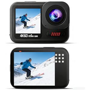 Camlance Action Cam 4K60FPS Doppio Schermo,64MP WIFI Videocmera con Scheda SD da 64GB,Impermeabilità del solo corpo fino a 15 M,8X Zoom fotocamera sportiva,EIS Telecomando Telecamera con Moto , 2*Batterie,
