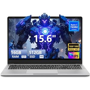 MOGIKK Portatile PC 15,6 Pollici Ryzen 5 7430U Processore 16GB RAM 512GB SSD Scheda Grafica Radeon Notebook Win11 Tastiera Retroilluminata/Sblocco Tramite impronta Digitale BT5.0 USB 3.2 HDMI Type-C WiFi 6.0