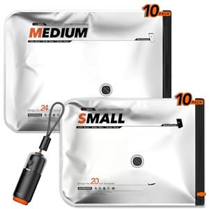 Vacbird 20 Sacchetti Sottovuoto Vestiti Con Pompa a Vuoto Ricaricabile con USB, 10 x 40x54cm, 10 x 47x64cm, Buste Sottovuoto Vestiti Salvaspazio, Ideali per Viaggi e Organizzare Bagagli