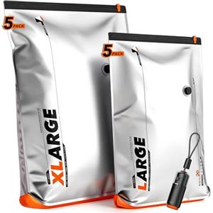 Vacbird 10 Sacchetti Sottovuoto Vestiti Con Pompa a Vuoto Ricaricabile con USB, 5 x 54x74x12cm, 5 x 61x84x12cm, Buste Sottovuoto Vestiti Salvaspazio, Ideali per Viaggi e Organizzare Bagagli