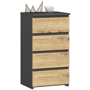 AKORD | Cassettiera a 4 Cassetti | Credenza Alta | Moderna Mobiletto per Soggiorno Sala da Pranzo Camera da Letto Corridoio Bagno | Armadio Cameretta | 35x40x74 cm | Grigio Grafite/Rovere Artigianale