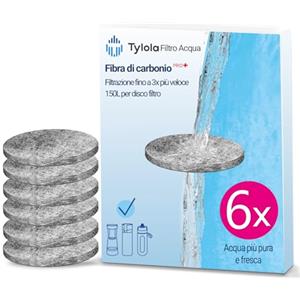Tylola Filtri a Disco Compatibili con BRITA MicroDisc, 6 Pezzi - Fibra di Carbonio a Filtrazione Rapida, Riduce Cloro, Cattivi Odori e Micro-particelle - 5 μm, fino a 150 L - per Borracce e Caraffe Filtranti