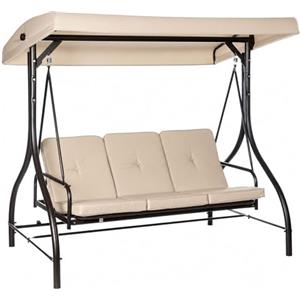 Arreditaly Dondolo Per Terrazzo E Giardino 3 Posti Con Tettuccio Parasole Seduta Reclinabile Convertibile In Letto Struttura Acciaio 195 X 120 X 175 Cm Beige