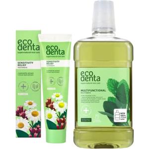 Ecodenta Set di cosmetici per l'igiene orale, dentifricio con calido, estratto di camomilla, estratto di chiodi di garofano da 100 ml e antibatterico, multifunzionale, collutorio da 500 ml