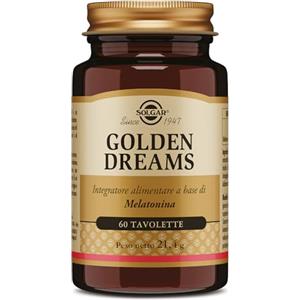 Solgar Golden Dreams 60 Tavolette Melatonina Sonno e Jet Lag | La melatonina contribuisce alla riduzione del tempo richiesto per prendere sonno e ad alleviare il jet lag.