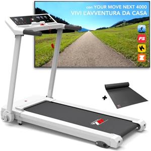 YM Tapis Roulant Salvaspazio 16 km/h, Marchio Italiano, Inclinazione, APP Compatibili, Pieghevole, Ampia Superfice, 2 Sistemi Controllo (TASTI + GESTUALE) Brevettato, NEXT 4000 Your Move Bianco