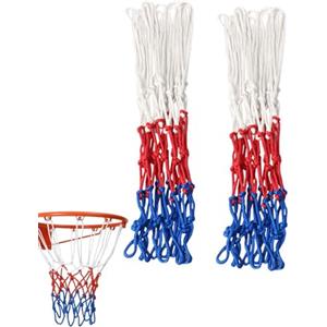 BCHKO Reti per Canestro da Basket 2 Pezzi Blu Rosso Bianco | 12 Anelli Professionali per Esterno, Rinforzate e Resistenti alle Intemperie per Canestri Standard