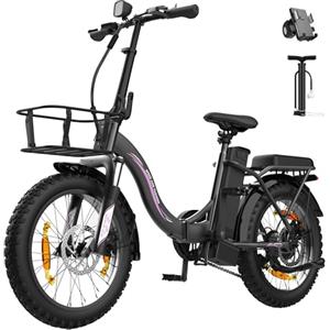 Runetic Bici Elettrica Per Adulti, 36V 13AH Batteria Rimovibile 250w Motore Con 20 "*3.0" Fat Tire Pieghevole Bicicletta Elettrica, Velocità 25KM/H Gamma Fino a 80KM Città Pendolare Ebike (Nero)