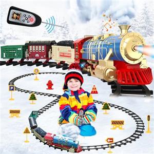 Ulikey Trenino Elettrico per Bambini, Classico Locomotiva a Vapore Giocattolo con Fumo, Luci e Suoni, Trenino Sotto Albero di Natale, Treno Telecomando con Pista, Regalo per Natale Compleanno Bambini