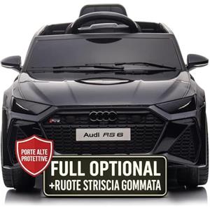 TOYSCAR Macchina Elettrica per Bambini Audi RS6 Full Optional Auto Elettrica per Bambini Telecomandata Sedile in Pelle Porte Apribili Doppio Motore Elettrico 12V Carico 25 kg