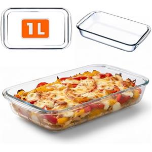 KADAX Pirofila rettangolare da 1L in vetro resistente al calore, forme per cottura a gas lavabili in lavastoviglie, stoviglie per arrostire, pirofila in vetro per lasagne, torte