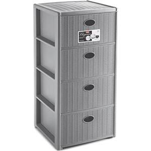 Stefanplast Cassettiera 4 Elegance, Grigio, 40x40x80 cm | con 4 cassetti estraibili e 4 ruote