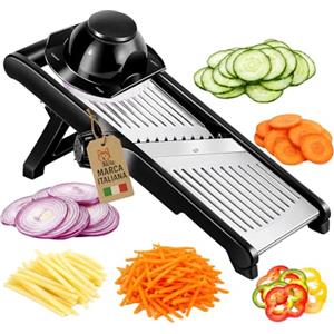 AkitaInk Mandolina Professionale in Acciaio Inox, Affettatrice Manuale con Taglio Regolabile 1-9 mm, Julienne per Verdure, Patate, Carote e Cipolle