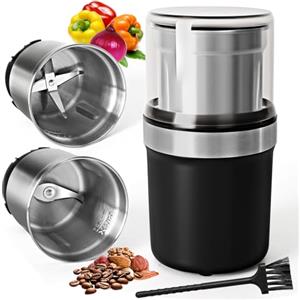 Libershine Macinacaffè elettrico fornito con due ciotole rimovibili 100 g | Macinatore di semi di lino, semi di caffè noci pepe, macchina da caffè regolabile per espresso/spedizione/spezie da cucina